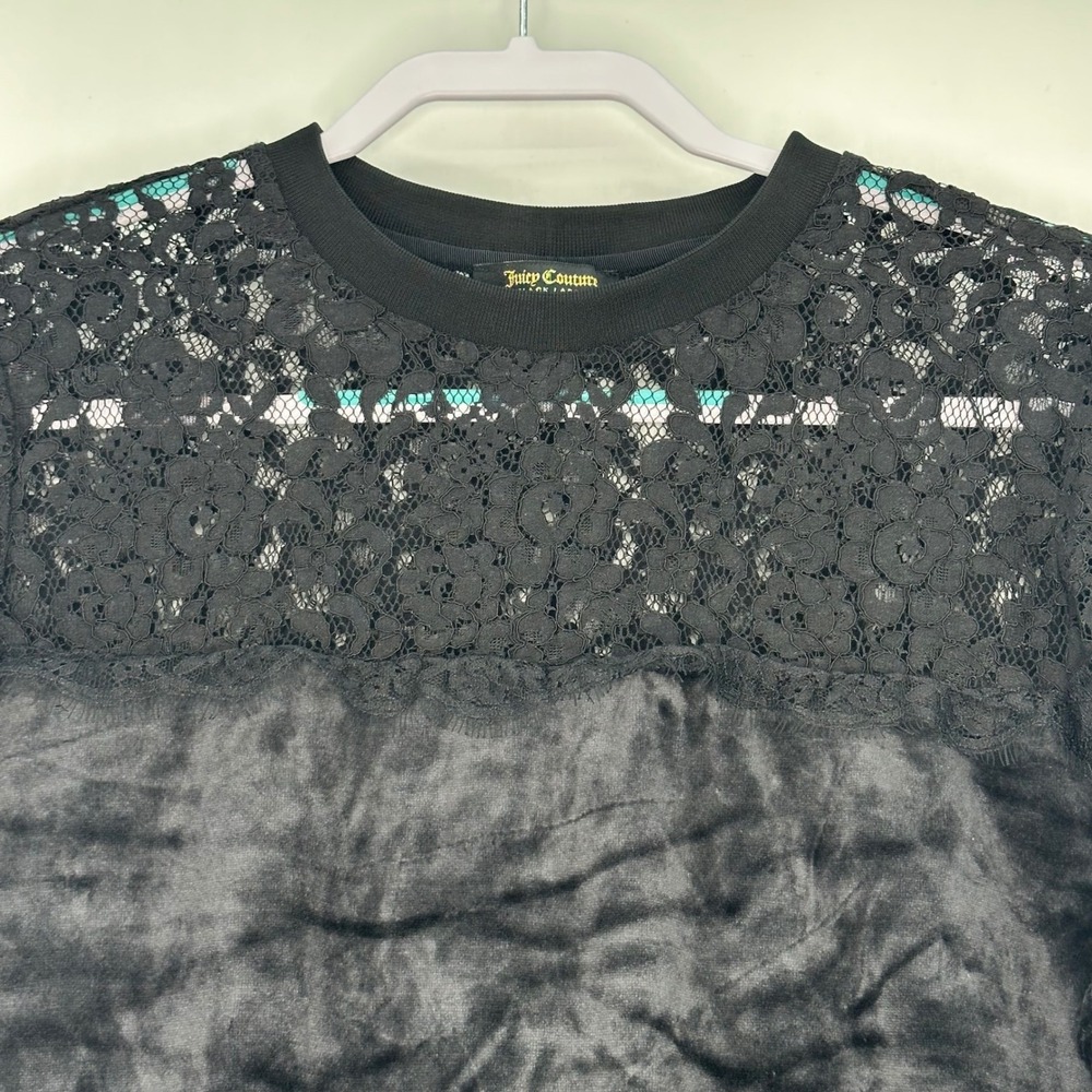 Juicy Couture Black Label Lace Velour Pullover Sweatshirt‎ L Cozy Black Casual - Picture 5 of 10